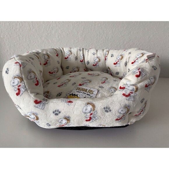 Peanuts Snoopy Small Dog Pet Cozy Cuddler Bed Flying Ace Paw Prints 19 X 15 X 7” - Picture 3 of 15